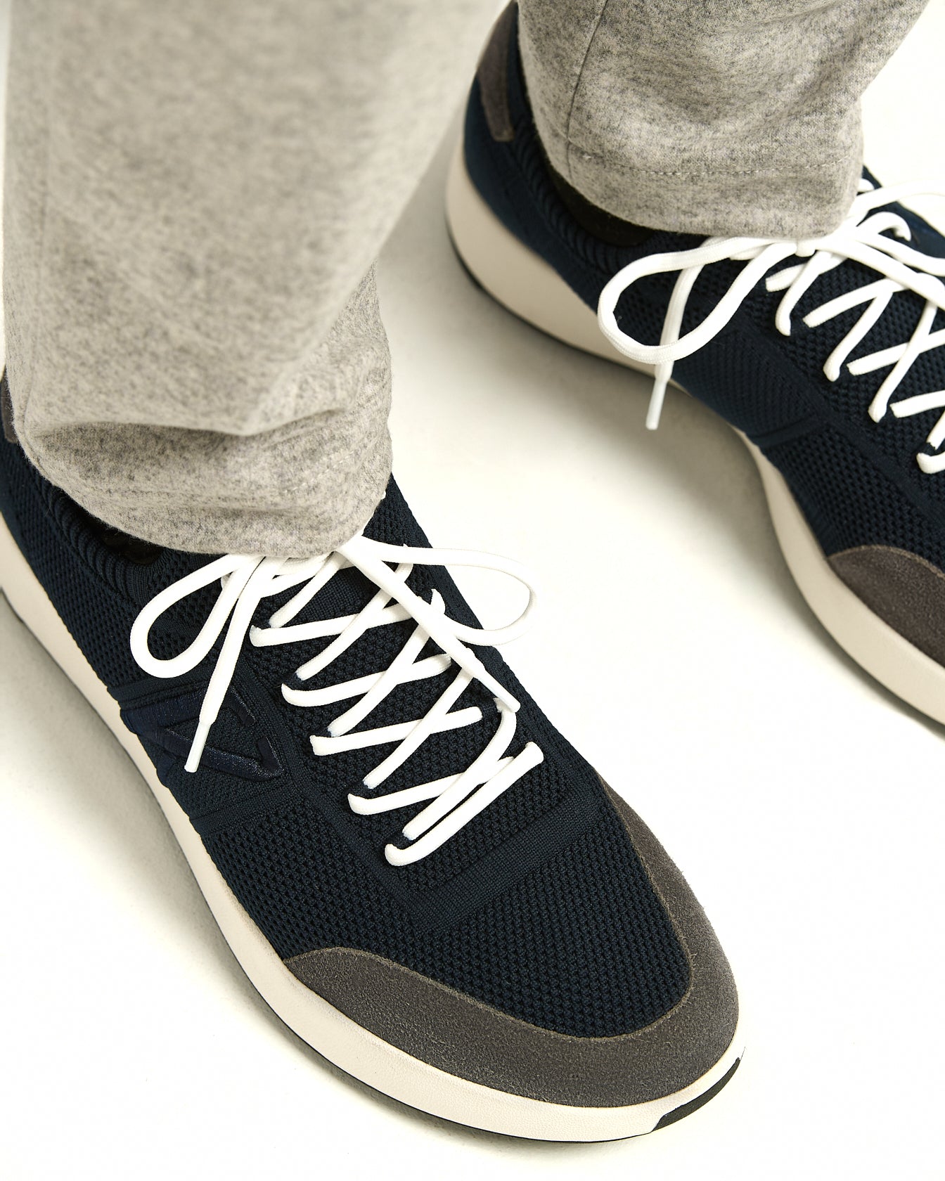 BLUE COTTON-KNIT SNEAKERS WITH CALFSKIN SUEDE