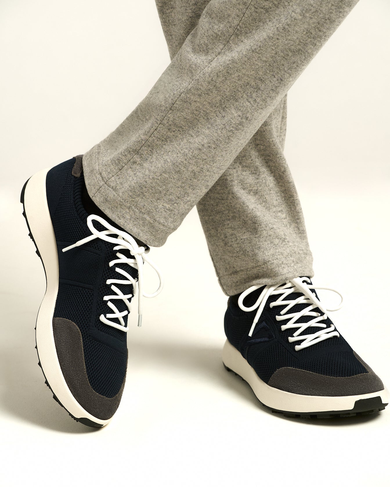 BLUE COTTON-KNIT SNEAKERS WITH CALFSKIN SUEDE