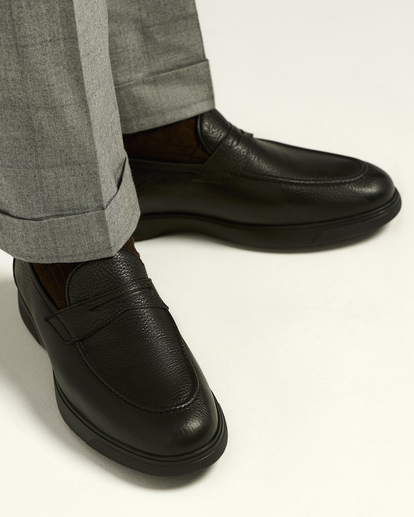 BLACK DEERSKIN LOAFERS WITH RUBBER SOLE