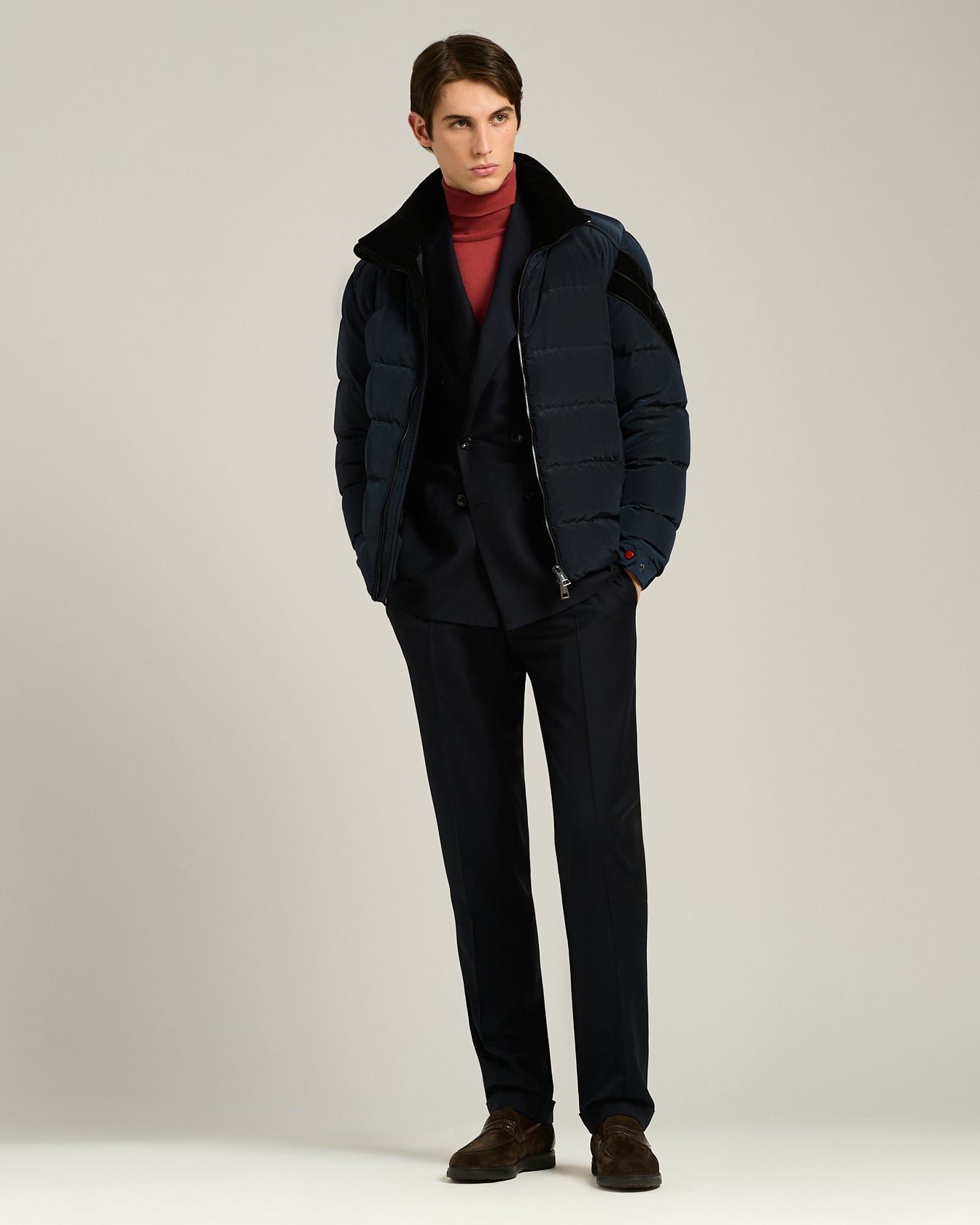 BROWN SUEDE CALFSKIN LOAFERS WITH CROCODILE INSERTS