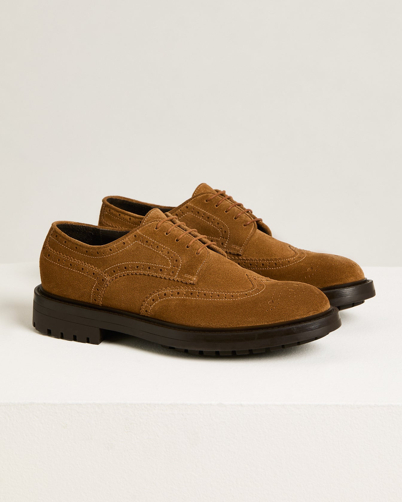 men's camel suede calfskin brogued derby