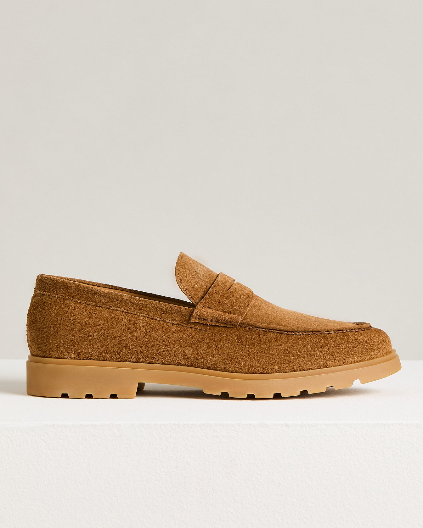 men's loafer in camel calfskin suede and high-density technical sole