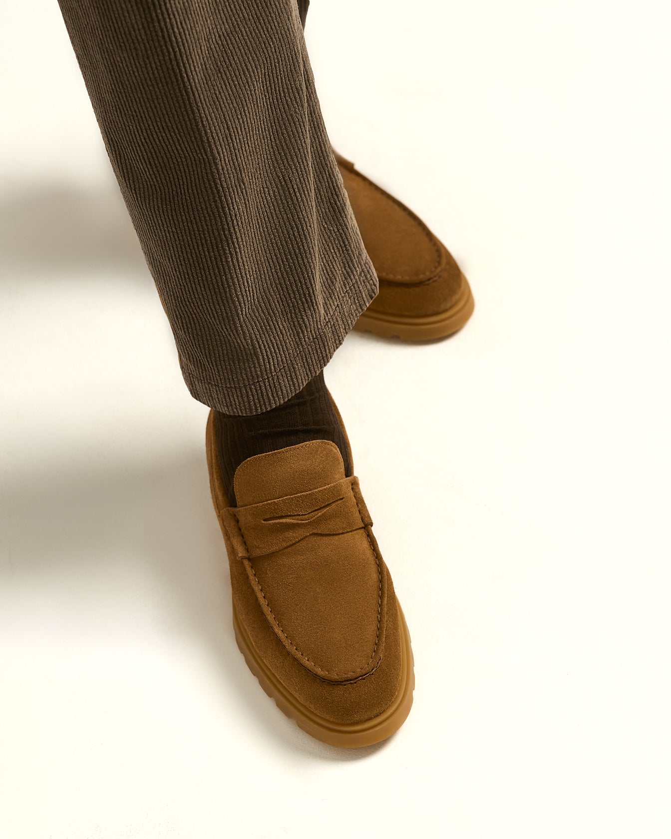 men's loafer in camel calfskin suede and high-density technical sole