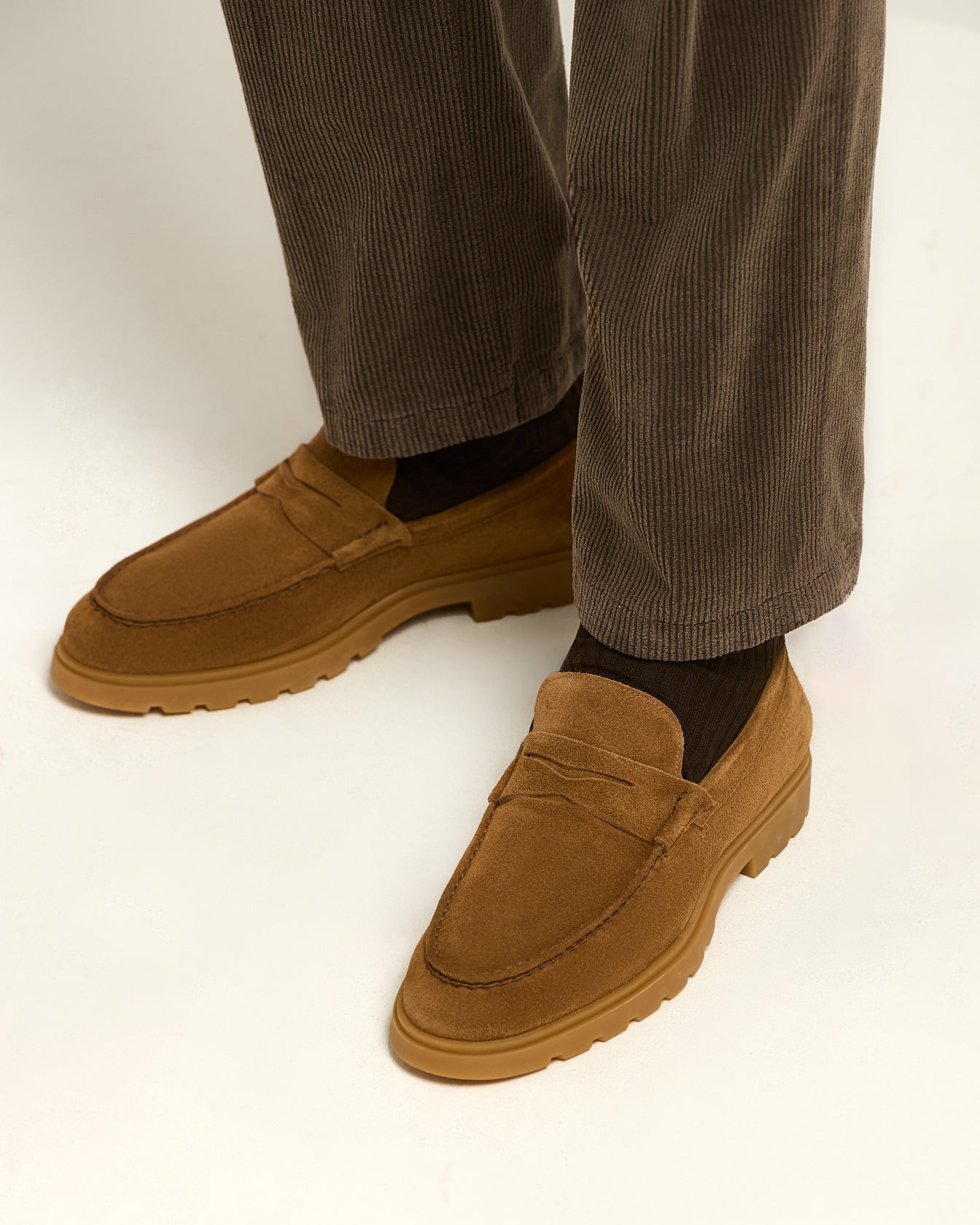 men's loafer in camel calfskin suede and high-density technical sole