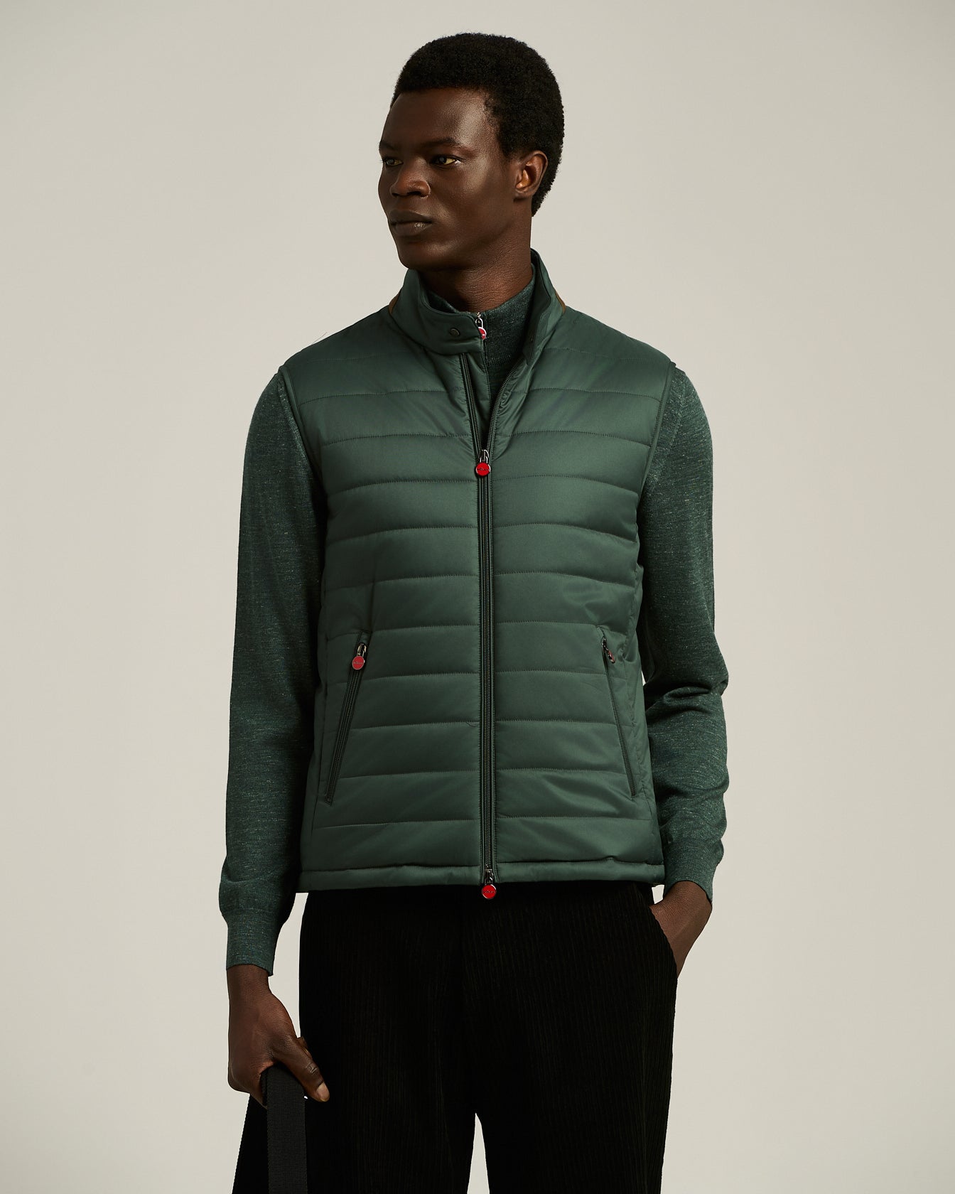 PADDED GILET IN DARK GREEN TECHNICAL FABRIC