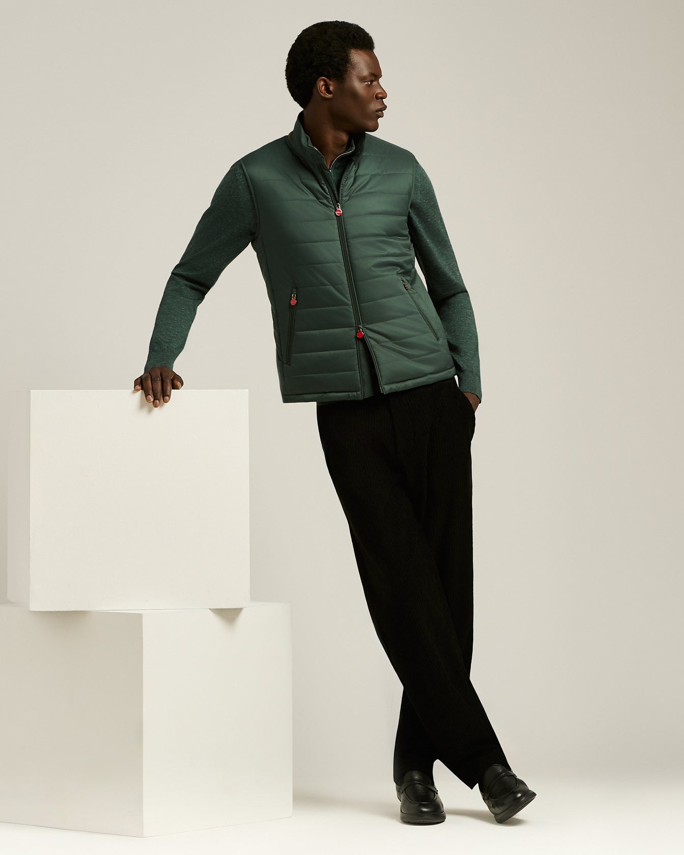 PADDED GILET IN DARK GREEN TECHNICAL FABRIC