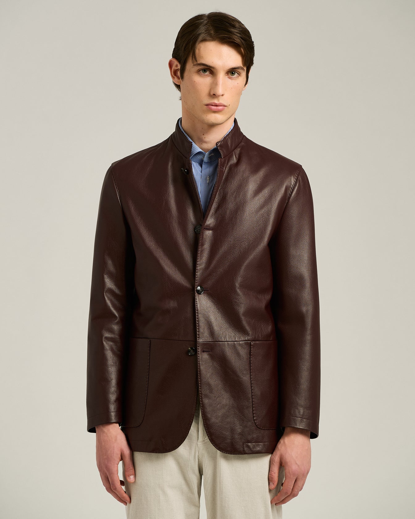 BORDEAUX LAMBSKIN JACKET WITH MANDARIN COLLAR
