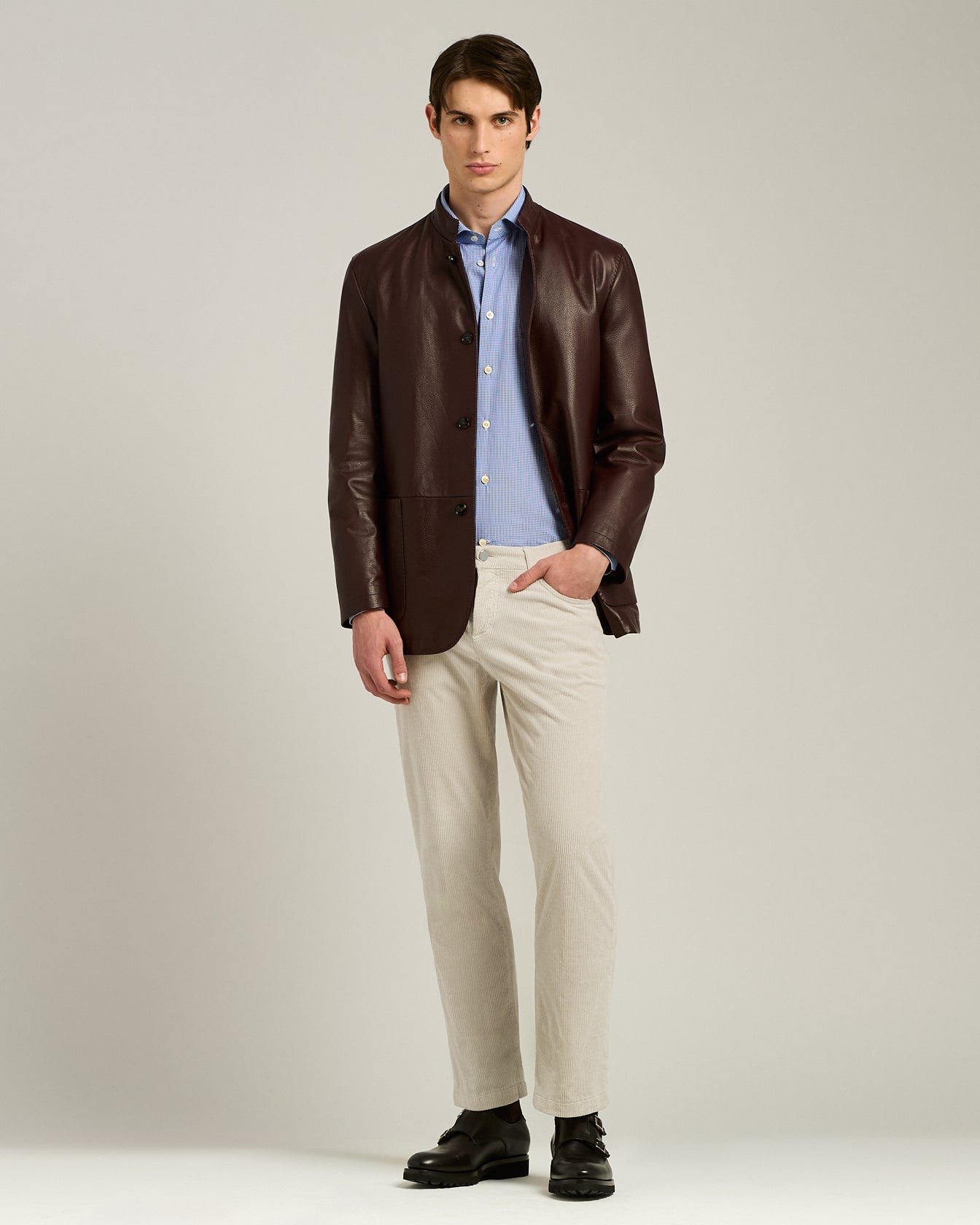 BORDEAUX LAMBSKIN JACKET WITH MANDARIN COLLAR