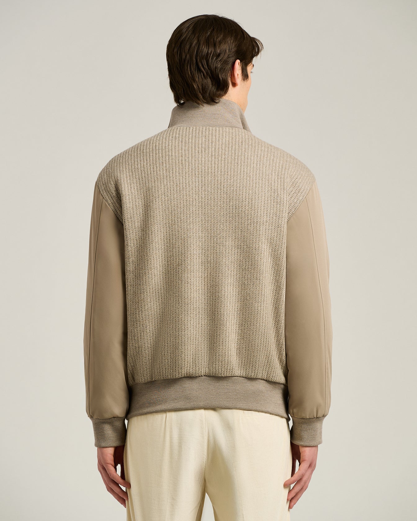 BOMBER IN TAUPE WOOL BLEND AND TECHNICAL FABRIC