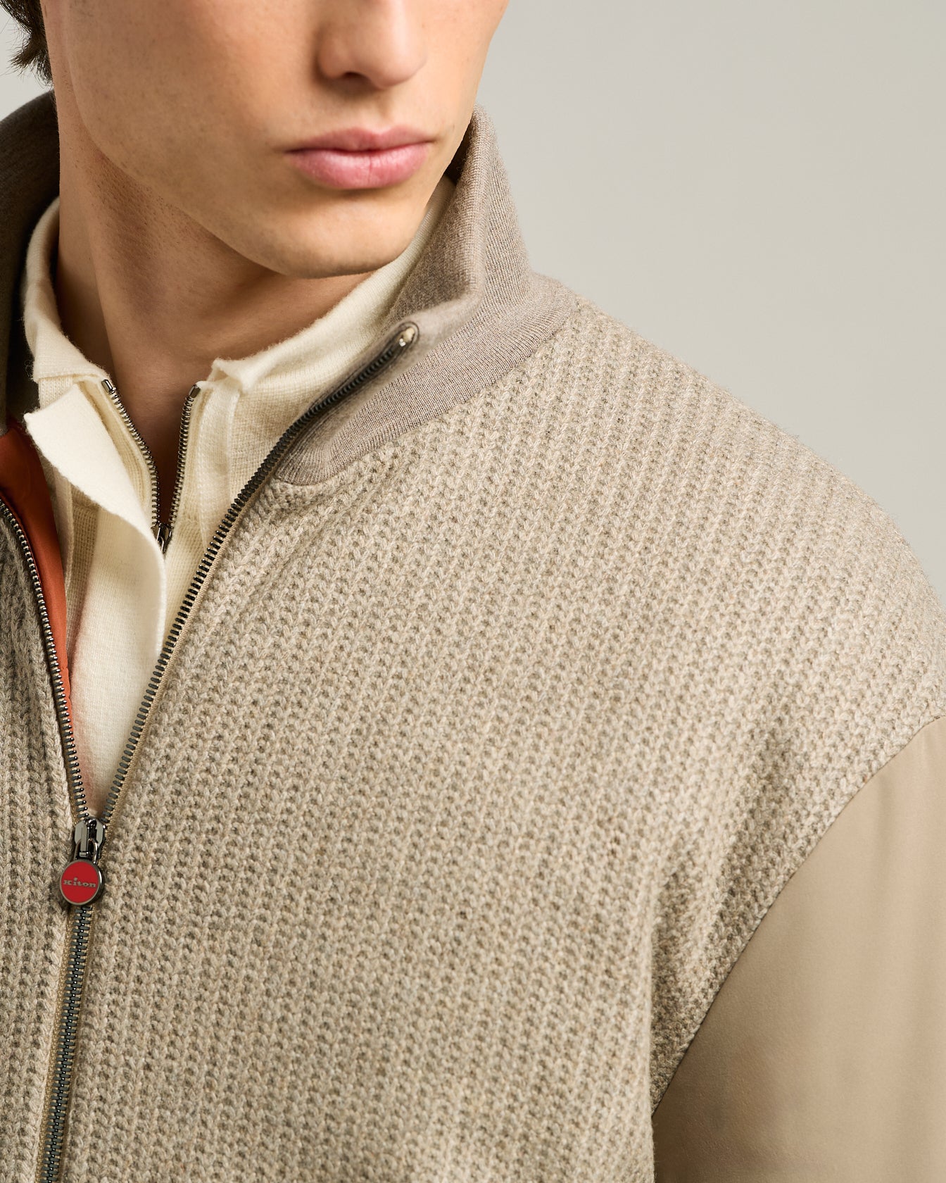 BOMBER IN TAUPE WOOL BLEND AND TECHNICAL FABRIC